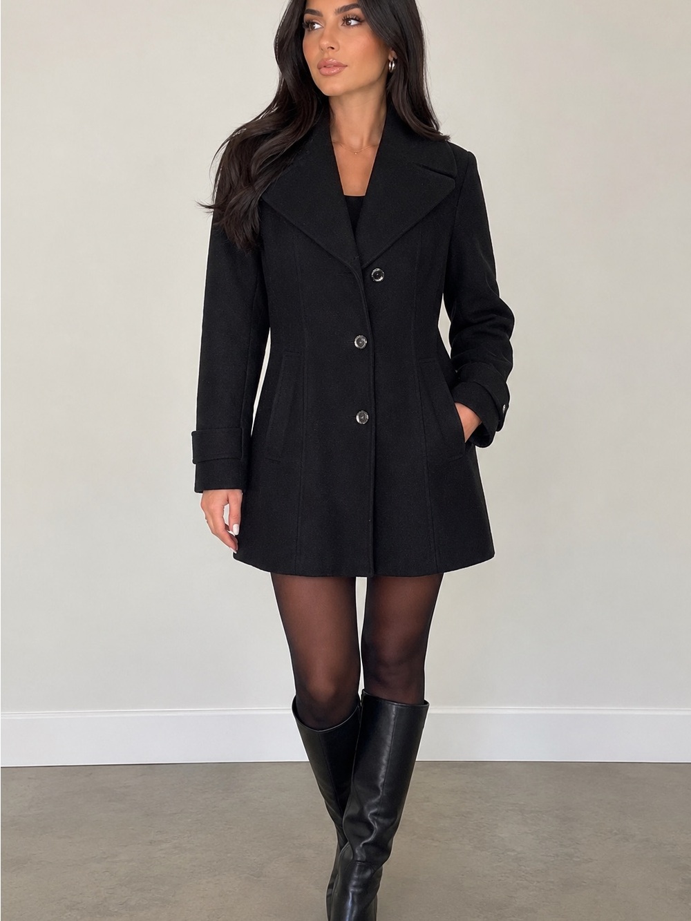Karl Lagerfeld Tailored Black Double-Breasted Pea Coat